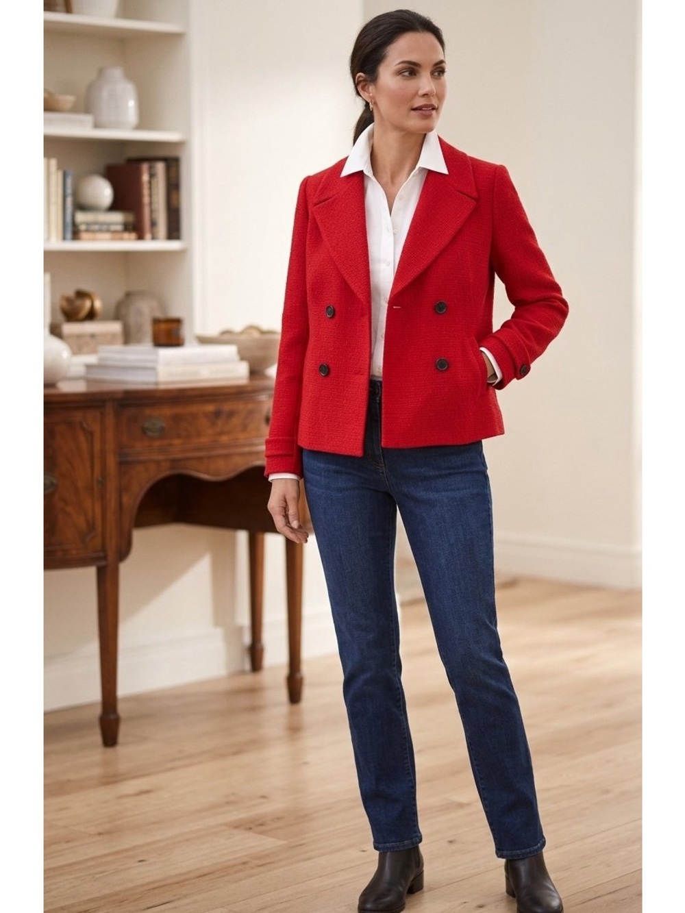 Talbots Jacket Cherry Red Double Breasted Blazer SZ 10 Classic Americana Preppy